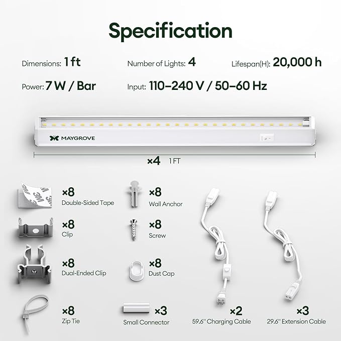 Grow Lights for Indoor Plants 1FT, Sun-Like Full Spectrum 5000K Grow Light, 28W(4 x 7W), T5 LED Grow Light Strips for Indoor Plants and Flowers, High PPFD, Linkable, White, 4-Pack