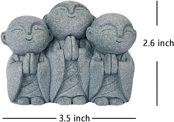 OwMell Japanese Jizo Monk Statue, Buddha Jizo Figurine Memorial Aquarium Statue Ornament - Smiling