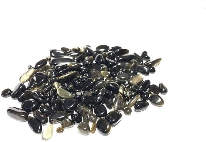 IMALY Gold Obsidian Tumbled Chips Stone Polished Crushed Healing Crystal Quartz Pieces Irregular Shaped Stones for Home Decorative Stones Vases Plants Succulents 0.5lb