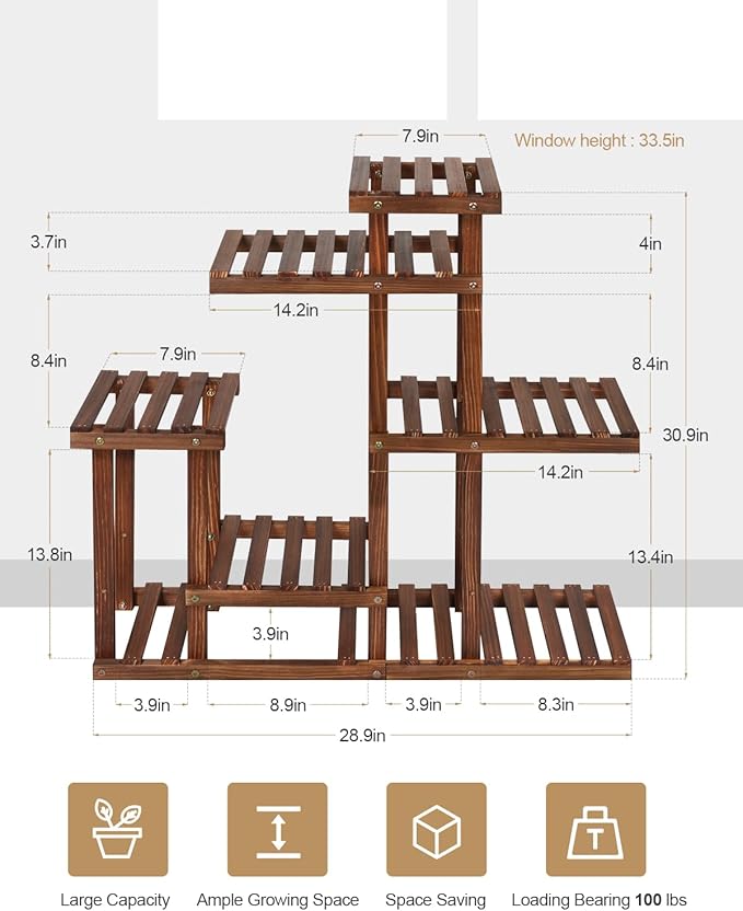Wood Indoor Plant Stand for Multiple Plants , Narrow Plant Shelf Floor Flower Stand Holder Rack in Living Room,Balcony,Patio,Garden,Office,Outdoor, 6 Tiered, Space Saver