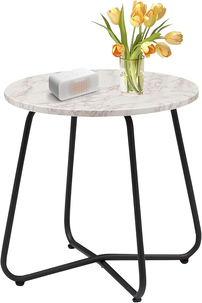 VECELO 17.7 inch Small Round Outdoor Side Table,Patio End Table,Waterproof Wood Table with Weather Resistant Steel Adjustable Feet for Living Room Bedroom Garden Yard Balcony Porch Poolside