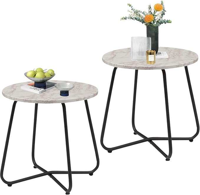 VECELO Outdoor Side Table,17.7 inch Patio Small Round End Table,Waterproof Wood Table with Weather Resistant Steel Adjustable Feet for Living Room Bedroom Garden Yard Balcony Porch Poolside