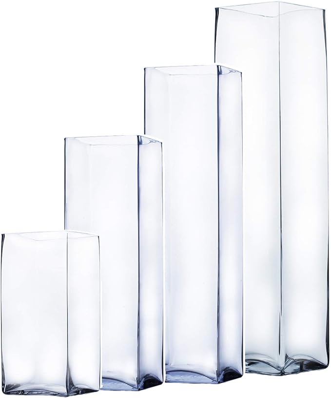 WGV Tall Square Vase Glass Block, Length 5", Height 23.5", Clear Large Floral Plant Container, Fish Tank, Planter Terrarium for Wedding Party Event, Home Office Decor, 1 Piece