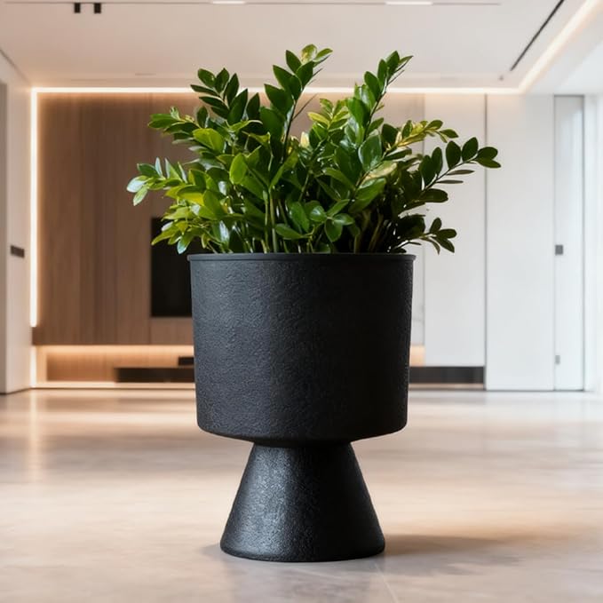 Lookat Modern Hourglass Planter, Indoor Decorative Plastic Plant Container, Textured Metal Look, Contemporary Home Garden Pot (GLOD, CUP003 Small+Medium)