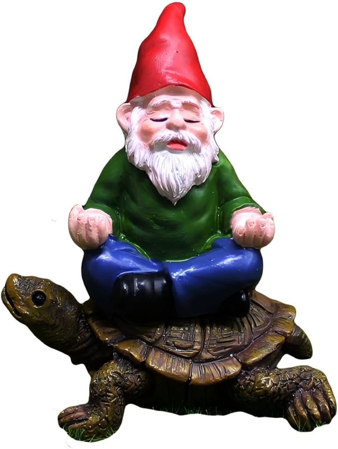 Garden Gnome Meditating on Turtle Statue, Miniature Fairy Garden Decoration, Tiny Gnome Figurine Plant Pot Decor 3 x 2.6 x 2.2 inches