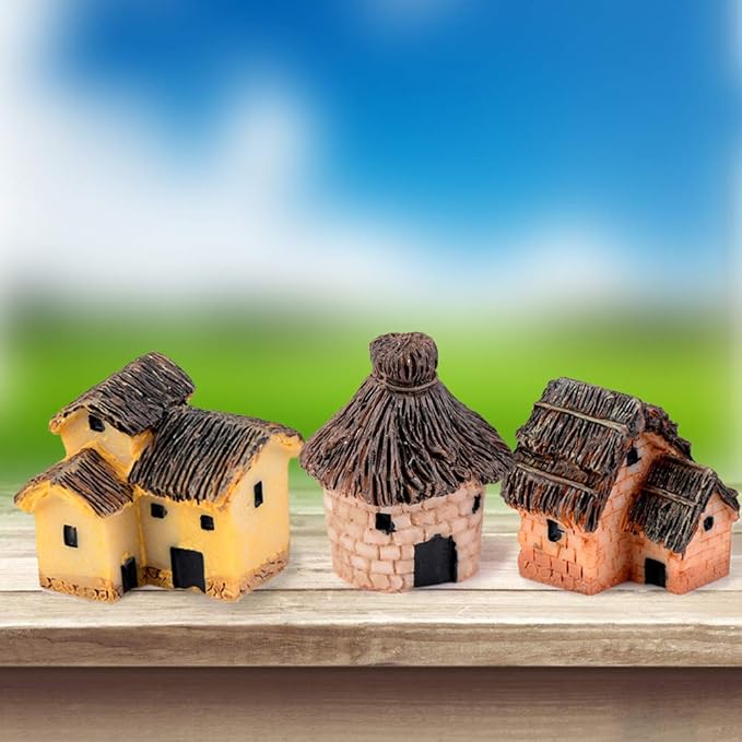 6PCS Fairy Garden Mini House Accessories, Miniature Village Hut Figurine Cottage, DIY Micro Landscape Decor Ornaments, for Bonsai, Succulent Planting, Terrarium, Flower Pots