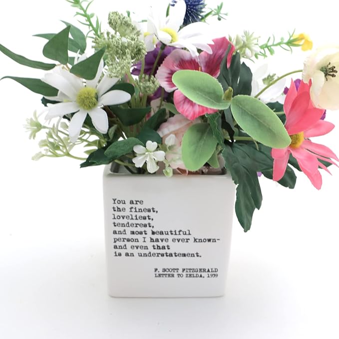 You are the most wonderful person, F. Scott Fitzgerald quote, square pot, planter, candle holder LennyMud by Lorrie Veasey