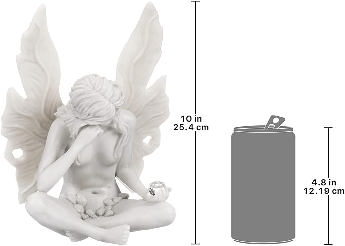 Design Toscano Gazing Secret Garden Fairy Woman Statue Figurine, 7 inches wide, 10 inches tall, Cast Stone Resin, Antique Stone Finish
