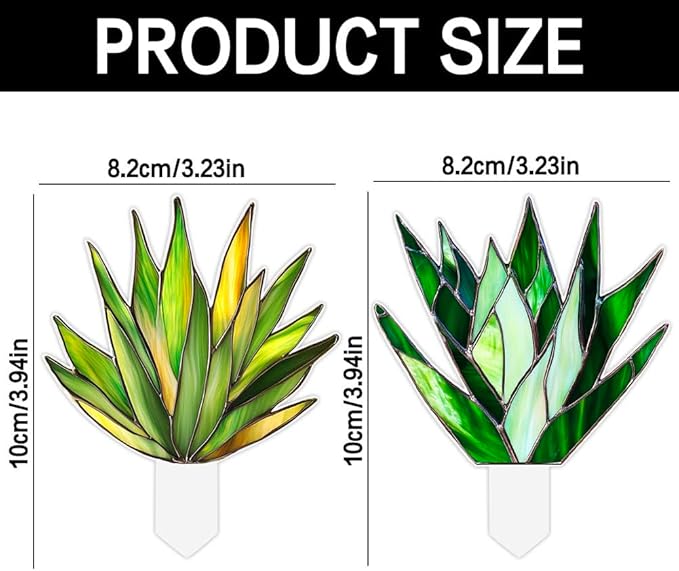 JOONOR 2 Pieces Stained Acrylic Succulent Plant Agave Planter Pot Hugger Statue Stained Sun Catcher Cute Acrylic Agave Figurines Plant Decorations for Flower Pots, Style B