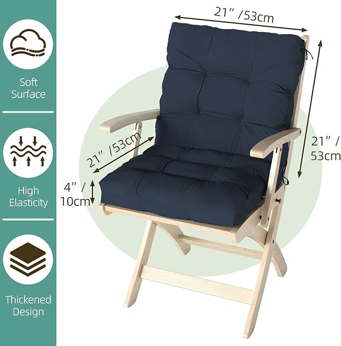 Outdoor Chair Cushion, 42x21x4 Inch Patio Cushions for Dining/Rocking Chairs, High Back Soft Seat Pad with Ties, Indoor Outside Use, Fade-Resistant & Waterproof, Dark Blue
