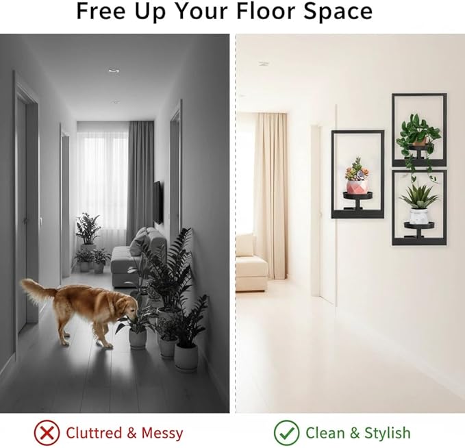 Wall Planter for Indoor Plants,Metal Floating Plant Racks,Picture Frame Design Hanging,Suitable for Window Plant Holders for Living Room,Bedroom,Balcony,Entryway,Patio 3-Pack