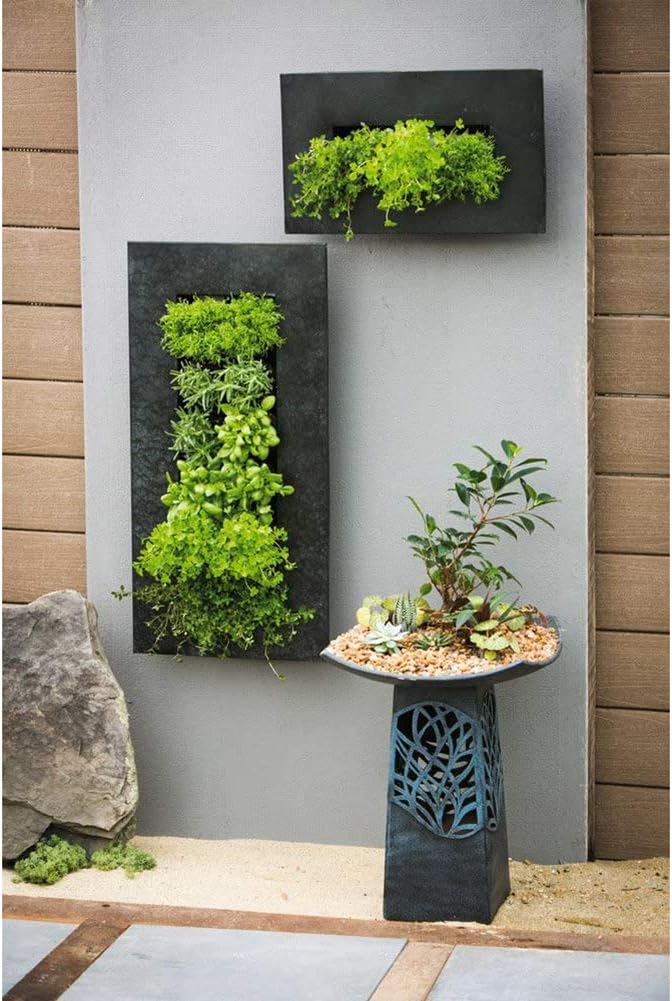 Modern Home Living Wall Galvanized Steel/Zinc Succulent Planter, Wall Mounted Garden Pocket Planter (12 Pocket, Black Zinc)