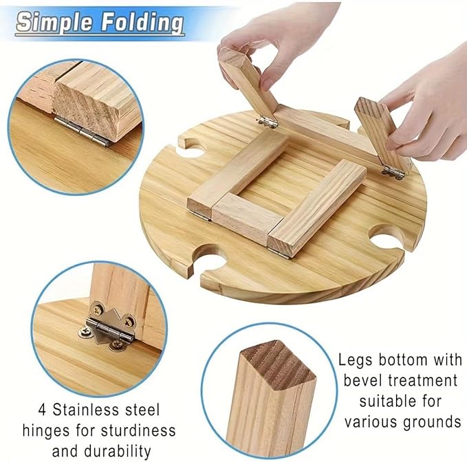 Portable Wooden Picnic Table with Wine Glass Holder - Foldable 2-in-1 Outdoor Snack Tray for Cheese & Fruit, Collapsible Camping Table with Integrated Glass Rack