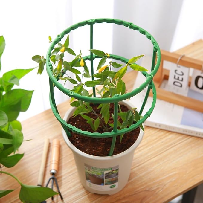 12 Pack Plant Support Plant Stakes Plastic Cage Holder Small Plant Support Ring for Indoor and Outdoor Small Plants, 9.4" W x 5.5" H