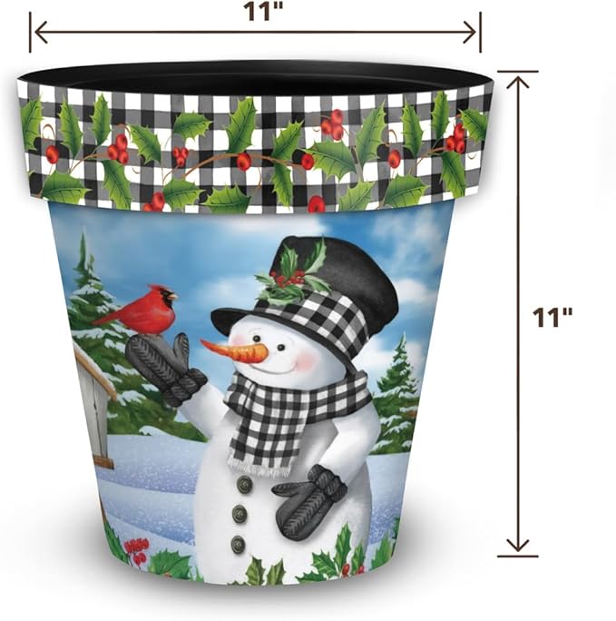 Briarwood Lane Winter Planter 11.75" x 11" x 11" Checkered Snowman Medium for Winter Planter