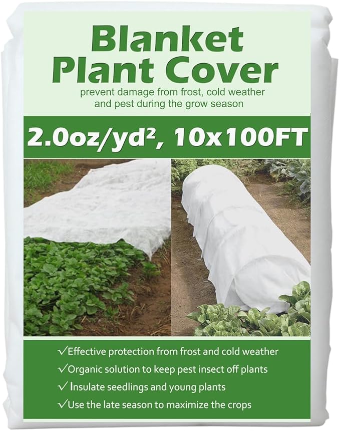 Plant Covers Freeze Protection 10 ft x 100 ft Floating Row Cover 2.0oz/yd² Garden Fabric Plant Cover for Winter Frost/Sun Pest Protection (10FT X 100FT)