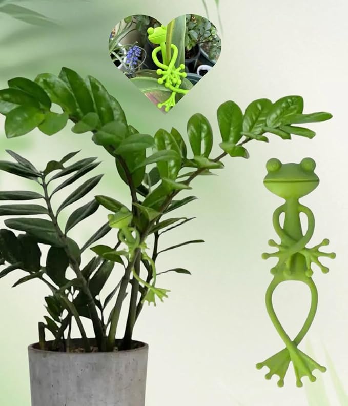 6 pcs frog Plant Stand , green animal shaped support frame ,small potted plant holder , garden decoration for indoor and outdoor use , pot fixing clamp for up right plant growth
