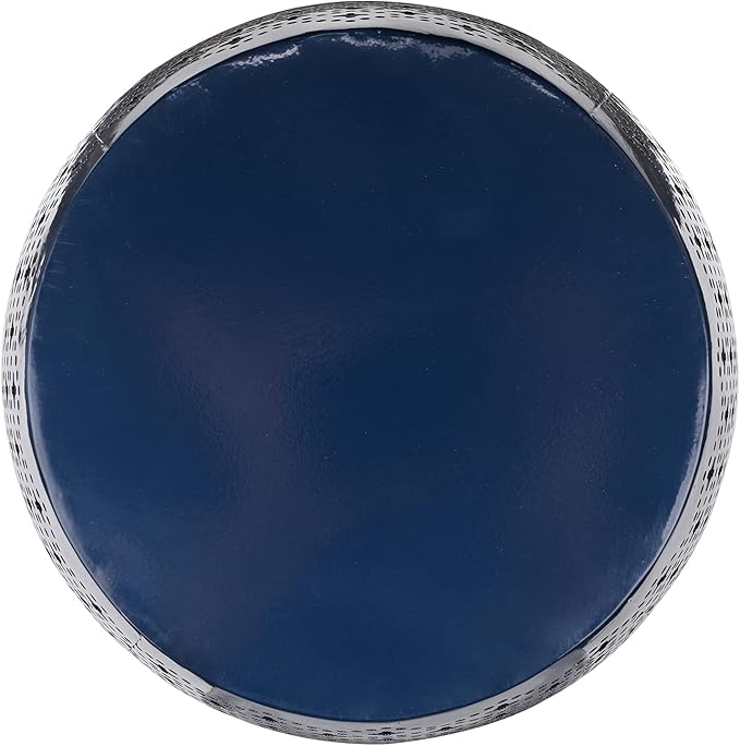 Vipush Outdoor Side Tables,Patio End Table Anti-Rust Metal Round Drum Garden Stool Plant Stand Indoor Iron Accent Table for Patio Deck Porch Living Room,Navy Blue