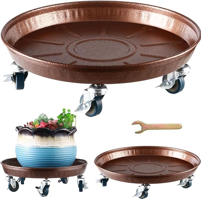 3 Packs 18" Metal Plant Caddy with Wheels Extra-large Rolling Plant Stand Heavy-duty Plant Dolly with Casters Indoor Outdoor Wheeled Flower Pot Mover Rollers Garden Cart Trolley, Copper