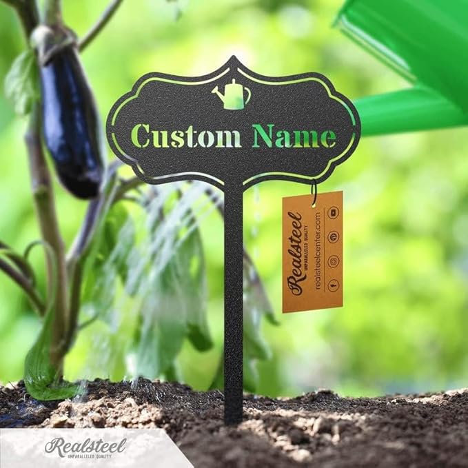 RealSteel Custom Seed & Plant Markers – Metal Garden Stakes for Herbs, Fruits & Vegetables | Elegant Steel Plant Labels for Pots, Raised Beds & Outdoor Gardens | Farmhouse & Greenhouse | Sprout Icon