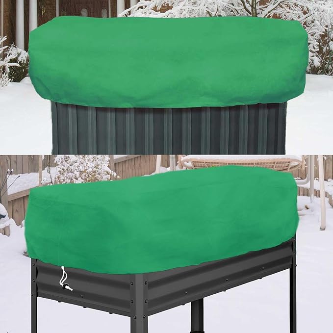 Plant Covers Freeze Protection 2 Pack Rectangular Planter Frost Fabric for Raised Beds with Drawstring 2.82oz/yd² Reusable Raised Beds Frost Cloth for Winter Outdoor Plants (Green,for Cover a 4x2x1ft)