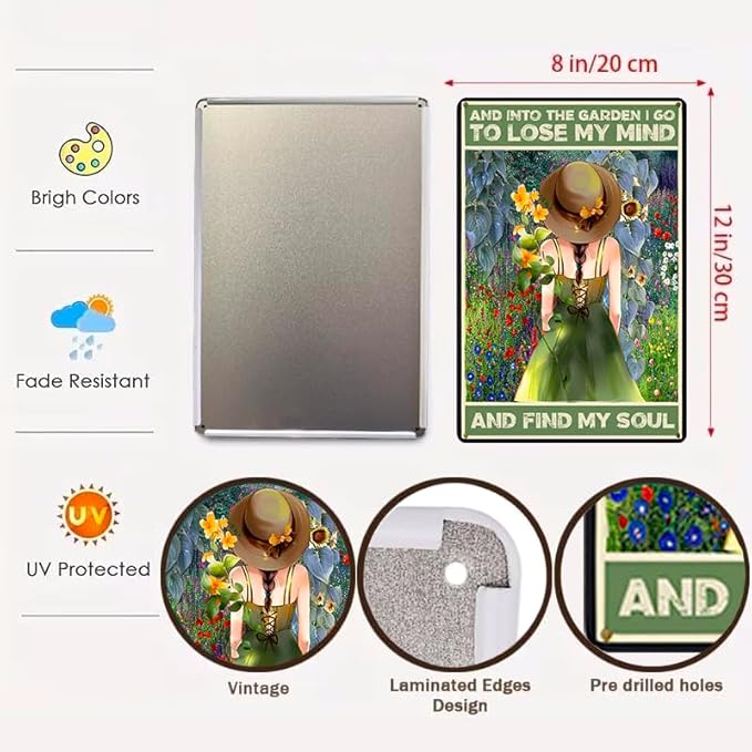 Enter The Garden Metal Sign:Women's Garden Gift for Yard For Outside Outdoor Sians Gardening Gifts 12" x 8"