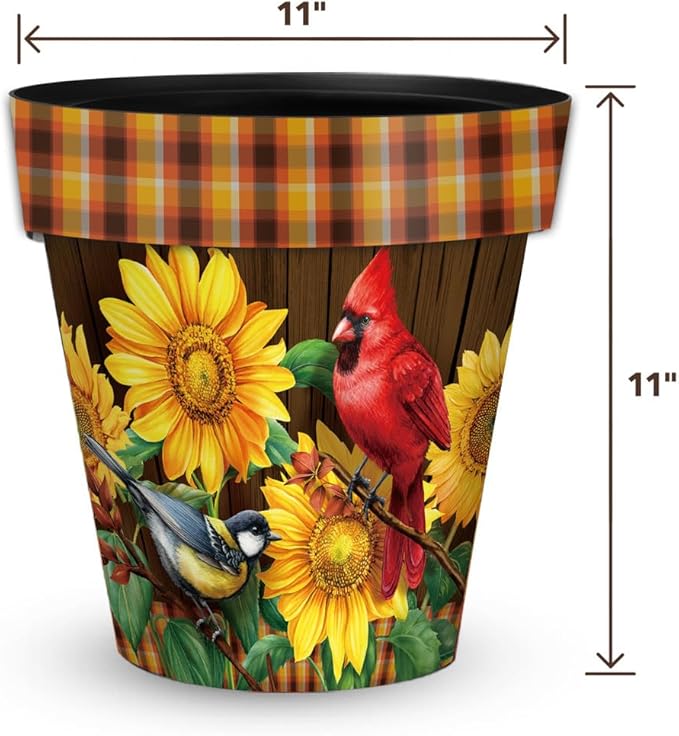 Briarwood Lane Fall Planter 11.75" x 11" x 11" Fall Birds and Sunflowers Medium for Fall Planter