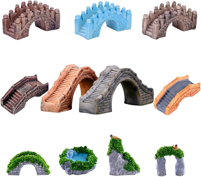 Purple Star Fairy Garden Bridge 11 Pack Mini Bridge for Fairy Garden Accessories Outdoor Small Bridges Miniature Figurines Zen Gardens Terrarium Decor Little Statues Easter Gift Brown