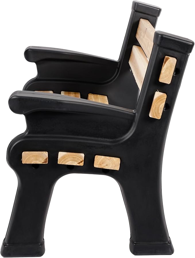 RTS Home Accents Custom Length Lightweight Indoor or Outdoor Bench Ends with Backrest and Armrest (Wood & Screws Sold Separately), Black