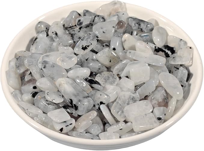 IMALY White Moonstone Tumbled Chips Stone Polished Crushed Healing Crystal Quartz Pieces Irregular Shaped Stones for Home Decorative Stones Vases Plants Succulents 0.5lb