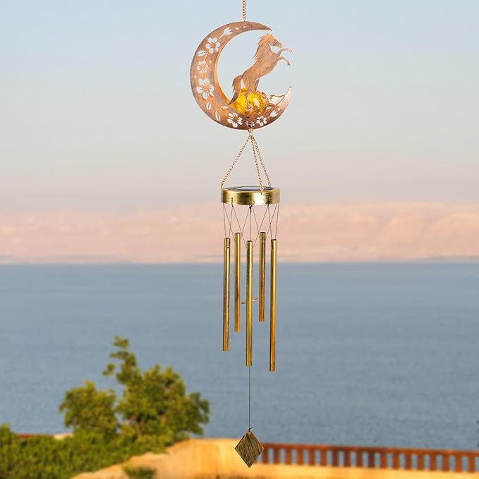 Solar Horse Wind Chimes - Unique Moon Hummingbird Design, for Mothers, Grandmothers, Sisters, Friends and Girls on Birthdays, Christmas, Thanksgiving and Mother's Day