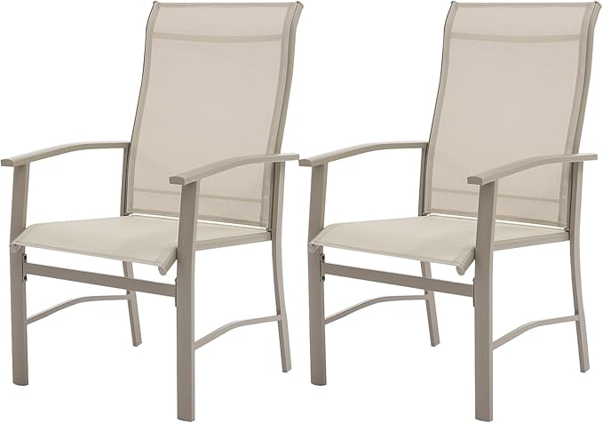 Outdoor Dining Chairs Set of 2, Patio Chairs with Metal Frame & Textilene Fabric, Perfect for Patio Garden Deck