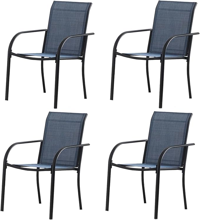 Outdoor Patio Dining Chairs Set of 4, Lightweight Stackable Patio Chairs with Curved Armrests & Wide Seat, Heavy Duty 300 lbs Capacity, Garden Chairs for Backyard, Deck, Poolside, Dark Blue