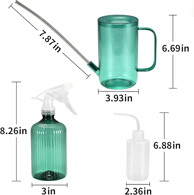 ONEDONE Watering Can Indoor Plants - Plant Watering Can 34 OZ, Long Spout Small Watering Can for House Plants Garden Potted Flowers with Spray Bottle, Squeeze Bottle Green