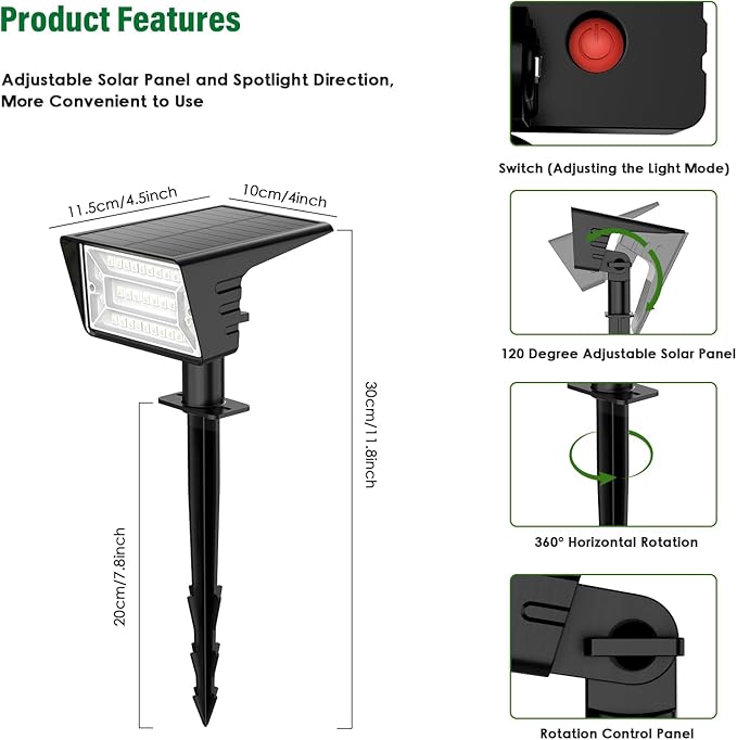 Solar Spot Lights Outdoor with 7 Lighting Modes RGB, 4 Pack Solar Color Changing Lights IP68 with 29 LED & Auto On/Off, Multicolor Outdoor Lights for Outside, Garden, Yard(Multicolor)