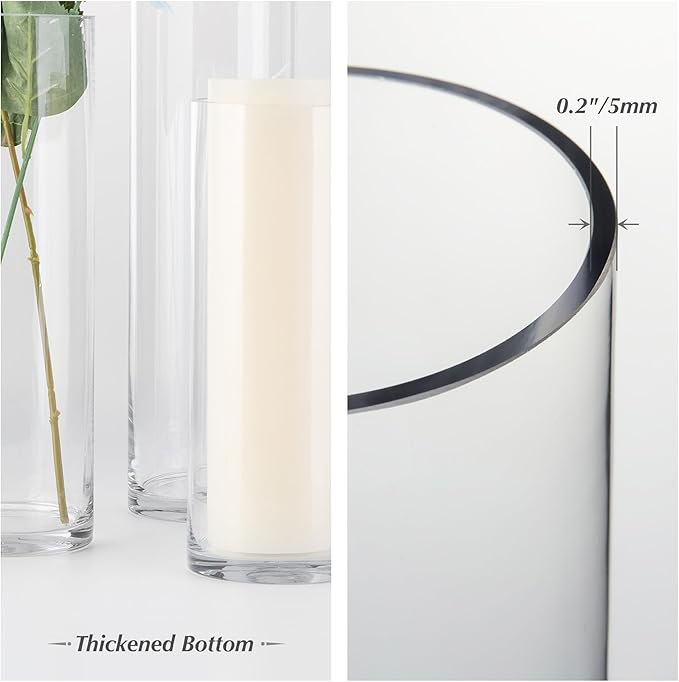 WGVI Thick Weighted Clear Right Cylinder Glass Vases, 5" W x 5" H, Equilateral Cylinder Glass Candle Holders Flower Arrangement Centerpieces Storage Container Brush Pen Holder, Bulk Wholesale, 6 Pcs