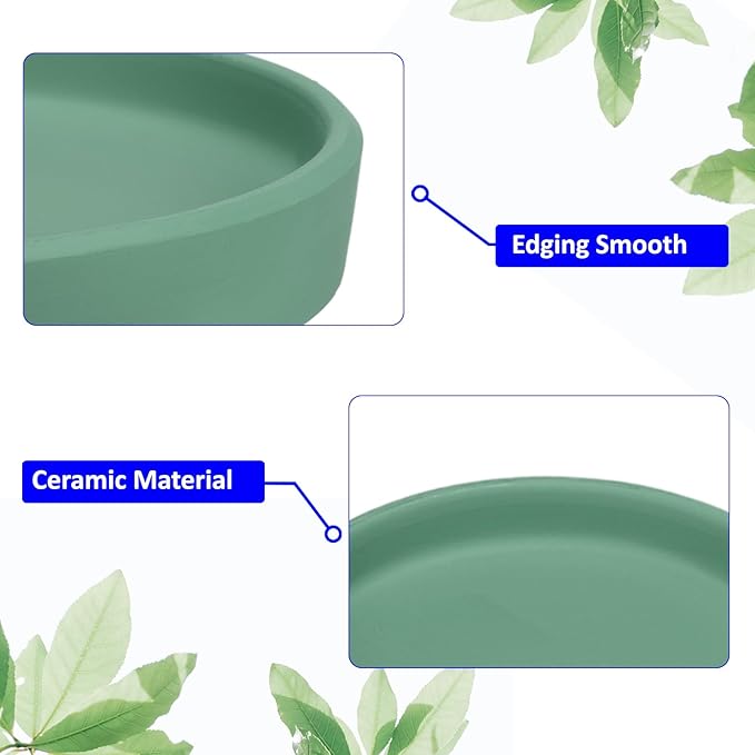 3 Pack Planter Saucers - Ceramic Plant Tray Flower Pot Drip Trays Round Apply to Outdoor/Garden (4/5/6inch, Deep Green)