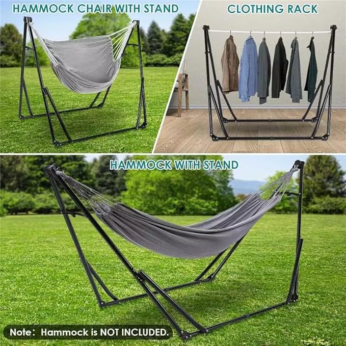 TLSUNNY 3 in 1 Hammock Stand, Outdoor Collapsible Swing Chair, w/Portable Foldable Heavy-Duty Steel Stand Holds up to 350 lbs, Carrying Bag, Thick Durable PU Easy Set Up for Porch,Patio,Garden,Camp