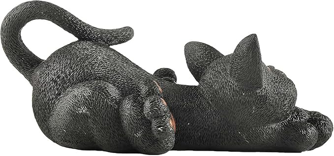 JFSM INC. 12" Whimsical Lounging Black Cat Garden Statue - Indoor Outdoor Relaxed Zen Cat Sculpture - Cat Lover Gifts, Decorations for Patio Yard Lawn Porch