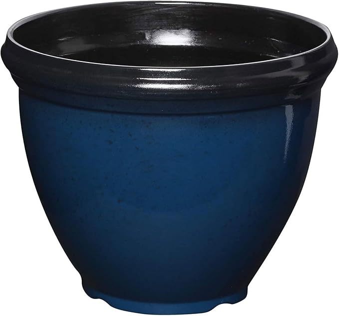 Southern Patio Heritage Planter, 12-Inch Outdoor Round Planter Pot, Light Resin Pot for Porch or Patio Use, Monaco Blue, (Size/Dimensions), 2 Pack