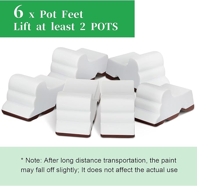 Kigeli 6 Pcs Resin Garden Pot Feet for Outdoor Planters 3 Inch Long 1.5 Inch Tall Flower Handmade Elevator Plant Feet Frost Proof Lifter for 14-20 in Pot (White,Classic)