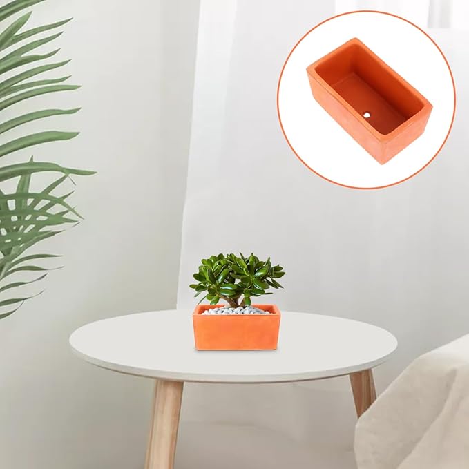 YARNOW Rectangular Terracotta Planter with Drainage Hole - Small Clay Pot for DIY Garden Plants Indoor Windowsill and Tabletop Decoration, 4.9 x 2.1 x 2.7 Inch