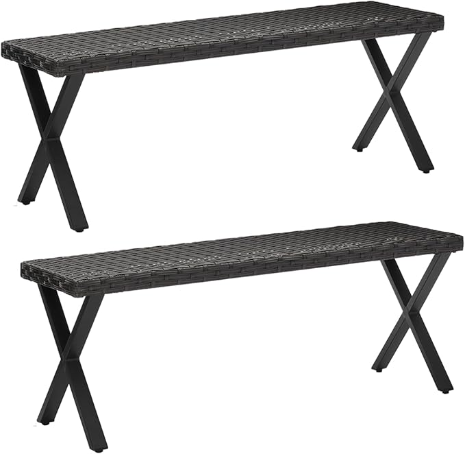 46" Patio Rattan Backless Bench Set of 2, All-Weather Outdoor Bench for Garden Backyard, Porch, or Lawn