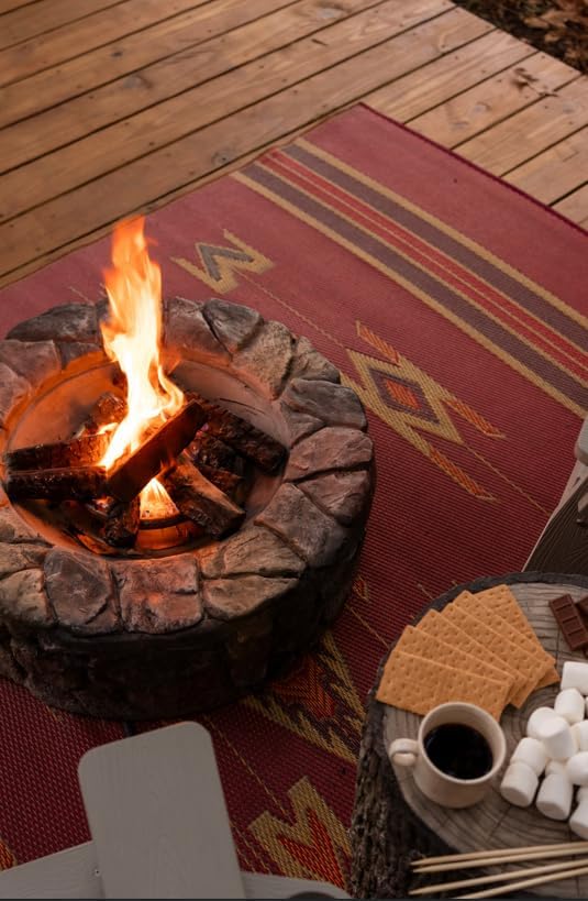 Mad Mats Traditional Outdoor Rug, Reversible Plastic Mat (5' x 8', Navajo - Dark Red)