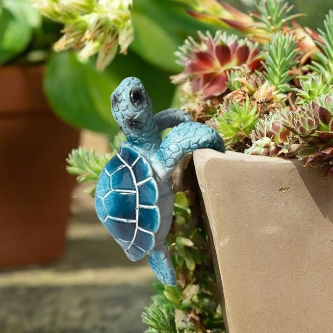 XZJMY 2Pack Turtle Planter Decorations,Resin Turtle Pot Huggers Cute Small Statue for Garden,Patio & Balcony,Fences & Flower Pots