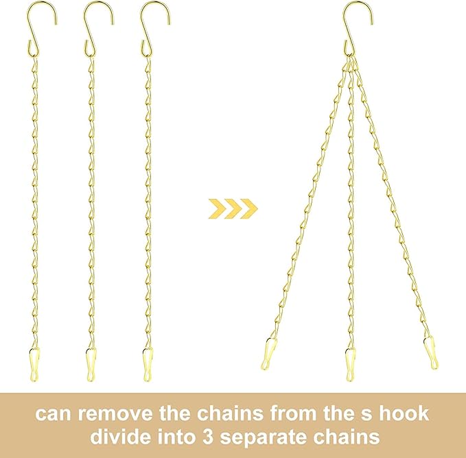 RIFNY Gold Chain for Hanging Plants, 24 Inch Small Plant Chains for Hanging Baskets Kits with Hooks for Bird Feeders Planters Billboards Lanterns Wind Chimes Ornaments Outdoor/Indoor Use (10 PCS)