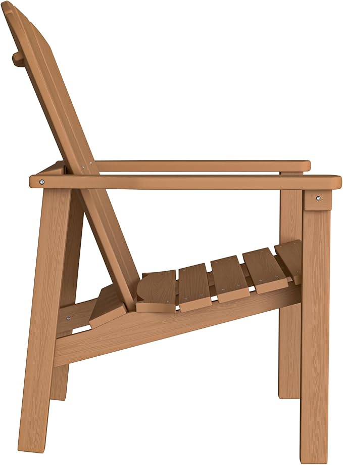 nevilywood Compact Stackable Adirondack Chairs Set of 4, 26.3" Wide HDPE Outdoor Patio Chairs - Durable, Space-Saving Design for Porch, Lawn or Garden, Teak