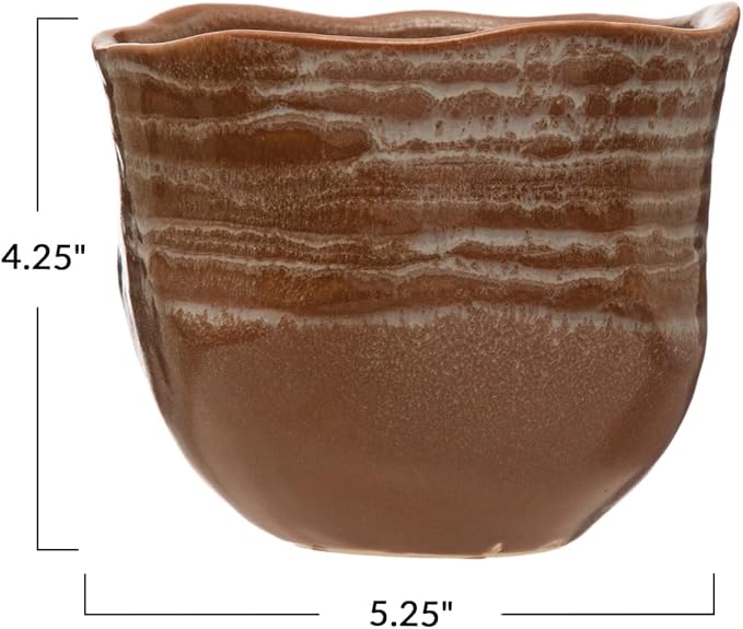 Bloomingville Organically Shaped Edge Stoneware, Brown Reactive Glaze Planter
