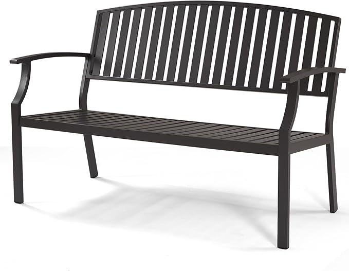 52" Outdoor Bench Weatherproof, Aluminum Metal Patio Garden Bench, Patio Loveseat for Porch Garden Lawn Backyard Park Balcony(Grey, 1PC)