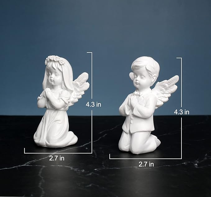 YUEOECOR 2PCS Cherubs Angels Resin Garden Statue Figurine, Adorable Angel Sculpture Memorial Statue Indoor Outdoor Home Garden Decoration (A 2PCS White)